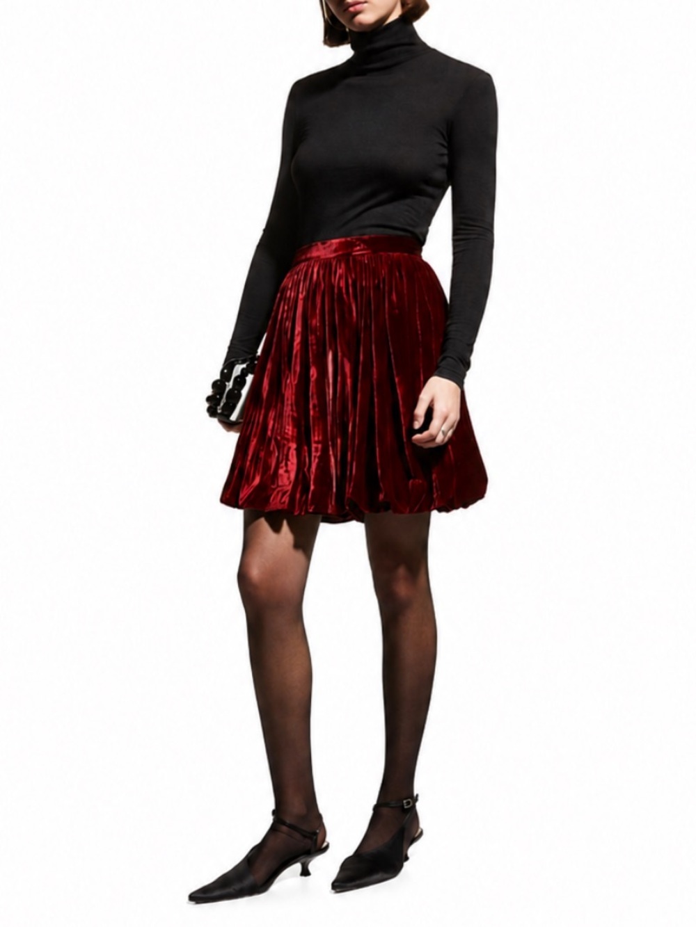 Rebecca Taylor Cranberry Velvet Bubble Hem Accordion Pleat Mini Skirt Sz 12 NWT